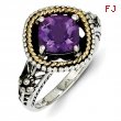 Sterling Silver w/14ky Amethyst Antiqued Ring
