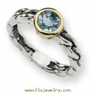 Sterling Silver w/14ky Antiqued 6mm Round Sky Blue Topaz Ring