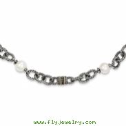 Sterling Silver w/14ky Freshwater Cultured Black Pearl Antiqued Necklace