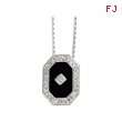 Sterling Silver With 18 Inch Chain Genuine Onyx And Cubic Zirconia Necklace
