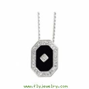 Sterling Silver With 18 Inch Chain Genuine Onyx And Cubic Zirconia Necklace