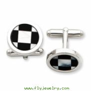 Sterling Silver with Mother of Pearl and Black Enamel Cuff Links