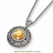 Sterling Silver/14ky Diamond and Citrine 18in Pendant