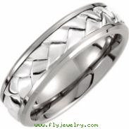 Titanium/Sterling Silver SIZE 08.00 07.00 MM POLISHED WEAVE BAND W/ STER INLAY
