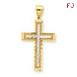 10k & Rhodium Diamond-Cut Cross Pendant