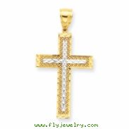 10k & Rhodium Diamond-Cut Cross Pendant