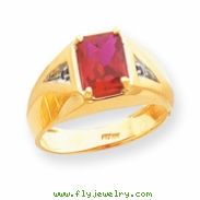 10k Created Ruby & .02ct Diamond Men's Ring