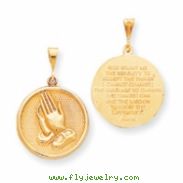 10k Solid Polished Praying Hands Reversible with Serenity Prayer Charm