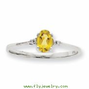 10k White Gold Polished Geniune Diamond & Peridot Birthstone Ring