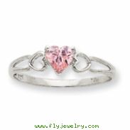 10k White Gold Polished Geniune Pink Tourmaline Birthstone Ring