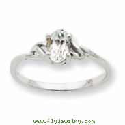 10k White Gold Polished Geniune White Topaz Birthstone Ring