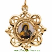 10K Yellow Gold 25.75x25.75 St Theresa Framed Enamel Pend