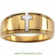 10K Yellow White Gold Gents Two Tone Cross Duo Band