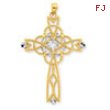 14K & Rhodium Beaded Trim Infinity Cross Pendant