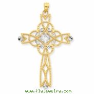 14K & Rhodium Beaded Trim Infinity Cross Pendant