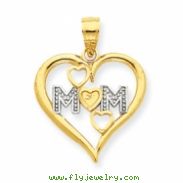 14k & Rhodium Diamond-cut Mom Heart Pendant