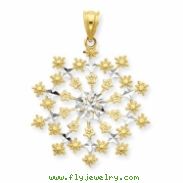 14k & Rhodium Diamond-cut Starburst Snowflake Pendant