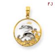 14K & Rhodium Double Dolphins in Circle Pendant