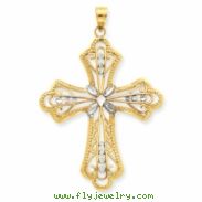 14K & Rhodium Filigree Cut-Out Cross Pendant