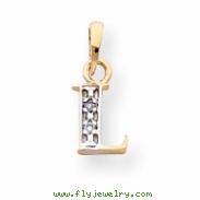 14k & Rhodium Polished .01ct Diamond Initial L Charm