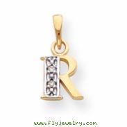 14k & Rhodium Polished .01ct Diamond Initial R Charm