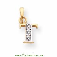 14k & Rhodium Polished .01ct Diamond Initial T Charm