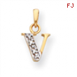 14k & Rhodium Polished .01ct Diamond Initial V Charm