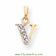 14k & Rhodium Polished .01ct Diamond Initial V Charm