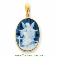 14k 13x18mm Guardian Angel & Young Girl Agate Cameo Pendant