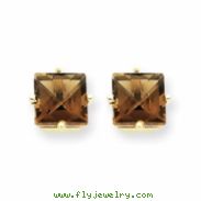 14k 6mm Square Smokey Quartz Earring