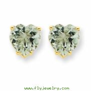 14k 7mm Heart Green Amethyst Earring