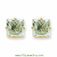 14k 8mm Square Green Amethyst Earring