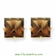 14k 8mm Square Smokey Quartz Earring