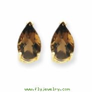 14k 9x6 Pear Smokey Quartz Earring
