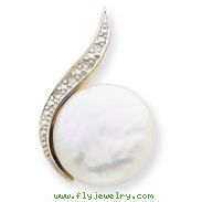14K and Rhodium Diamond and Cultured Pearl Pendant