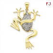 14K and Rhodium Diamond-cut Frog Pendant