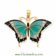 14K Aqua Stained Glass Wings Butterfly Pendant