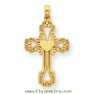 14K Beaded Cross with Heart Pendant