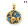 14K Blue Stained Glassed Shell Cluster Pendant