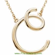 14K C 16"" Yellow Gold Fashion Script Initial Necklace