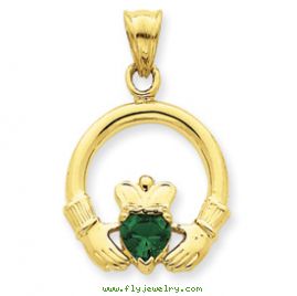 14k Claddagh with Synthetic Green Stone Pendant