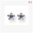14K Clear & Blue Crystal Flower Earrings