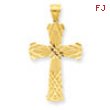 14K Diamond-cut Diagonal Lined Cross Pendant