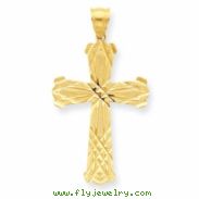 14K Diamond-cut Diagonal Lined Cross Pendant