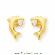 14k Dolphin w/Pink CZ Post Earrings