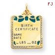 14k Enameled Blue Engraveable Birth Certificate Charm
