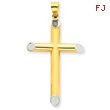 14K Gold & Rhodium 3-D Hollow Cross Pendant