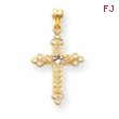 14K Gold & Rhodium Budded Cross Pendant