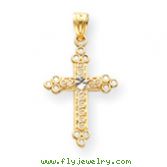 14K Gold & Rhodium Budded Cross Pendant