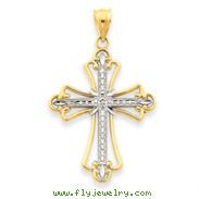 14K Gold & Rhodium Budded Cross Pendant